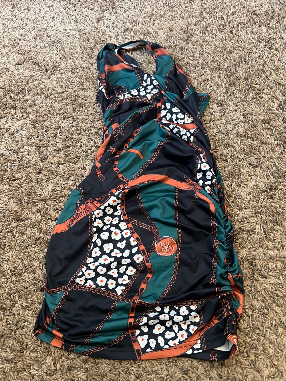 SHEIN Black Green and Orange Chain Print Dress bundle available